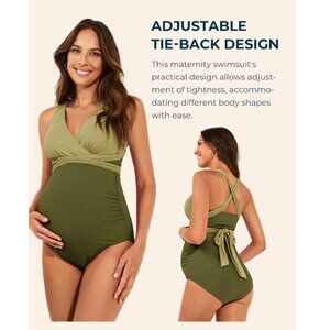 Summer Mae Maternity Swimsuit One PIece Tummy Control V-Neck Size 8 NWT